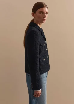 New ME+EM Italian Boucl Military Crop Jacket Navy