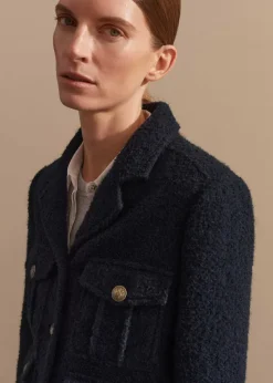 New ME+EM Italian Boucl Military Crop Jacket Navy