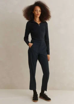 Clearance ME+EM Italian Pinstripe Slim Crop Trouser Navy/Charcoal