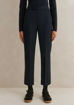 Clearance ME+EM Italian Pinstripe Slim Crop Trouser Navy/Charcoal