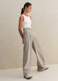 Clearance ME+EM Italian Pinstripe Wide-Leg Trouser Pale Grey/Chalk