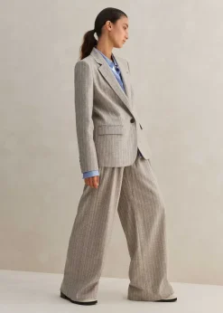 Clearance ME+EM Italian Pinstripe Wide-Leg Trouser Pale Grey/Chalk