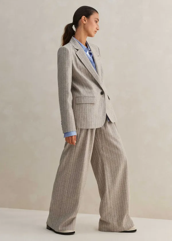 Clearance ME+EM Italian Pinstripe Wide-Leg Trouser Pale Grey/Chalk
