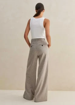 Clearance ME+EM Italian Pinstripe Wide-Leg Trouser Pale Grey/Chalk