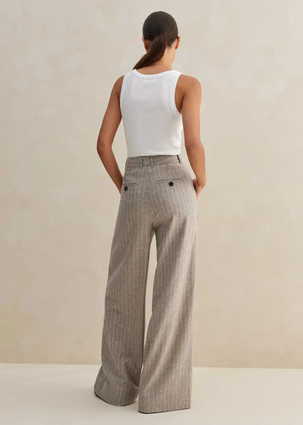 Clearance ME+EM Italian Pinstripe Wide-Leg Trouser Pale Grey/Chalk