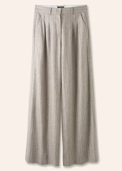Clearance ME+EM Italian Pinstripe Wide-Leg Trouser Pale Grey/Chalk