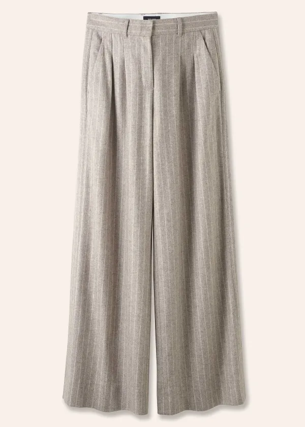 Clearance ME+EM Italian Pinstripe Wide-Leg Trouser Pale Grey/Chalk