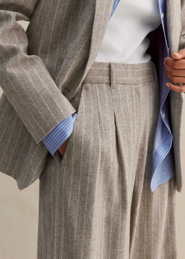 Clearance ME+EM Italian Pinstripe Wide-Leg Trouser Pale Grey/Chalk