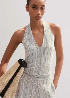 Discount ME+EM Jacquard Halterneck Top Blue/Cream
