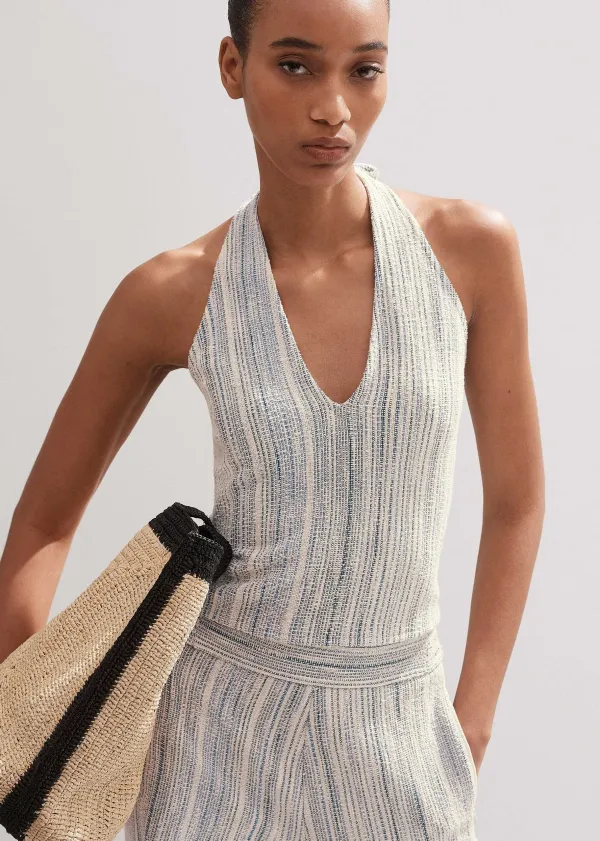 Discount ME+EM Jacquard Halterneck Top Blue/Cream