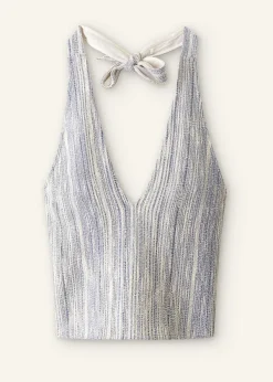 Discount ME+EM Jacquard Halterneck Top Blue/Cream