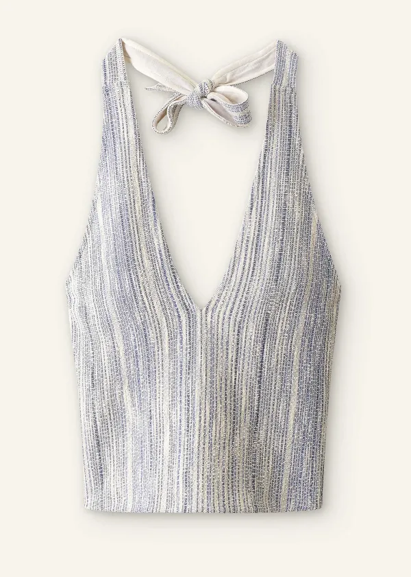 Discount ME+EM Jacquard Halterneck Top Blue/Cream
