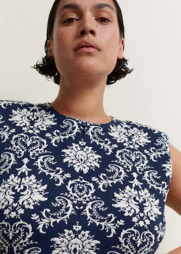 New ME+EM Jacquard Jersey Midi Dress Navy/Soft White