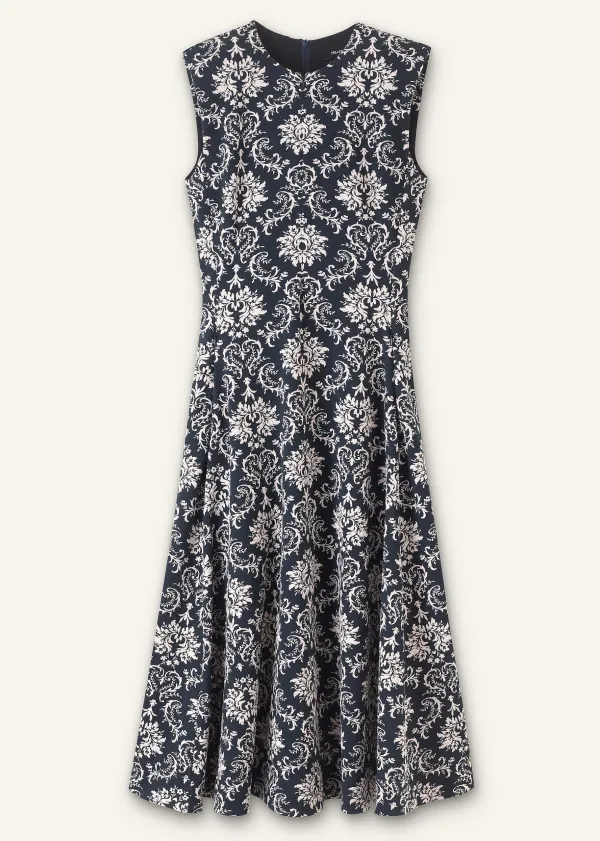 New ME+EM Jacquard Jersey Midi Dress Navy/Soft White