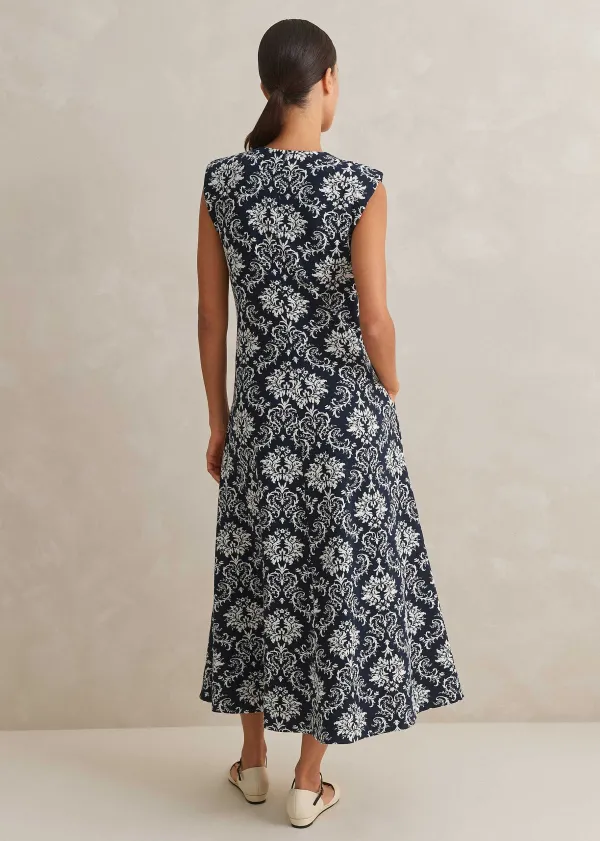 New ME+EM Jacquard Jersey Midi Dress Navy/Soft White