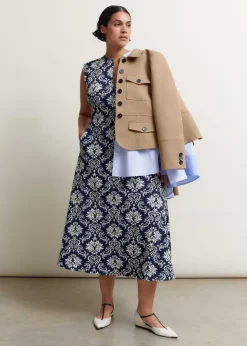 New ME+EM Jacquard Jersey Midi Dress Navy/Soft White