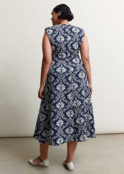 New ME+EM Jacquard Jersey Midi Dress Navy/Soft White
