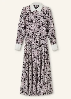 Clearance ME+EM Lace Flower Print Shirt Maxi Dress + Belt Black/Pink/Cream