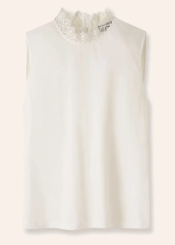 Discount ME+EM Lace Trim Crew Neck Layering Tank Soft White