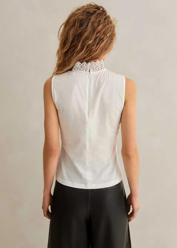 Discount ME+EM Lace Trim Crew Neck Layering Tank Soft White