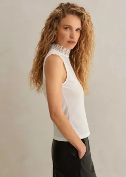 Discount ME+EM Lace Trim Crew Neck Layering Tank Soft White