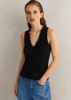 Best ME+EM Lace Trim V Neck Layering Tank Black
