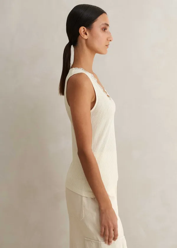Discount ME+EM Lace Trim V Neck Layering Tank Cream