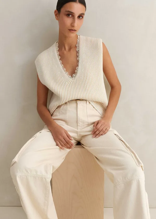 Discount ME+EM Lace Trim V Neck Layering Tank Cream