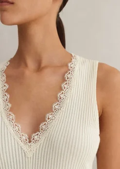 Discount ME+EM Lace Trim V Neck Layering Tank Cream