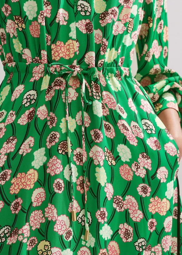 Outlet ME+EM Lantana Flower Print Drawstring Maxi Dress Green/Pink/Multi