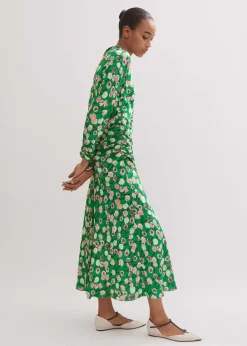 Outlet ME+EM Lantana Flower Print Midi Dress Green/Pink/Multi