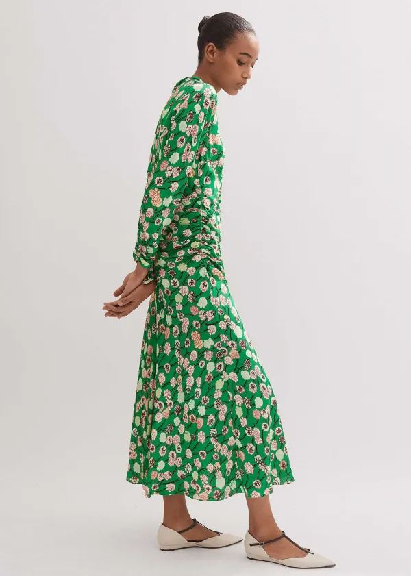 Outlet ME+EM Lantana Flower Print Midi Dress Green/Pink/Multi