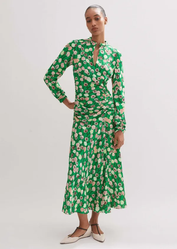 Outlet ME+EM Lantana Flower Print Midi Dress Green/Pink/Multi