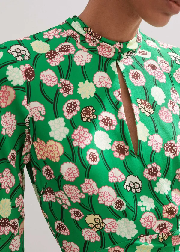 Outlet ME+EM Lantana Flower Print Midi Dress Green/Pink/Multi