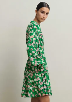 New ME+EM Lantana Flower Print Short Boho Dress Green/Pink/Multi