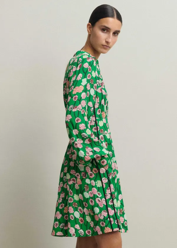 New ME+EM Lantana Flower Print Short Boho Dress Green/Pink/Multi
