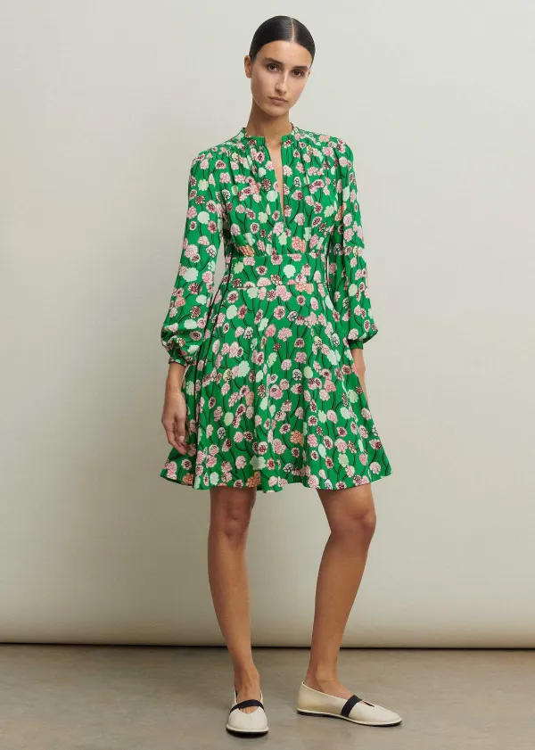 New ME+EM Lantana Flower Print Short Boho Dress Green/Pink/Multi