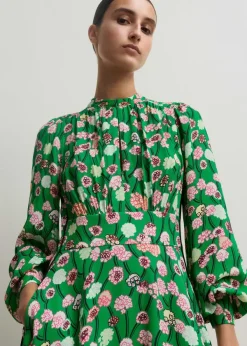 New ME+EM Lantana Flower Print Short Boho Dress Green/Pink/Multi