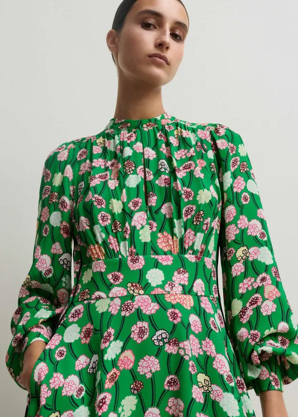 New ME+EM Lantana Flower Print Short Boho Dress Green/Pink/Multi