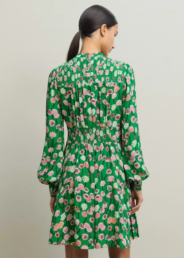 New ME+EM Lantana Flower Print Short Boho Dress Green/Pink/Multi