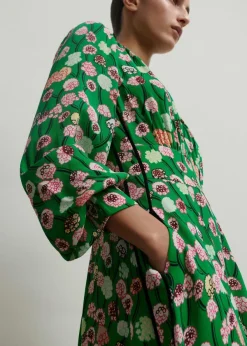 New ME+EM Lantana Flower Print Short Boho Dress Green/Pink/Multi