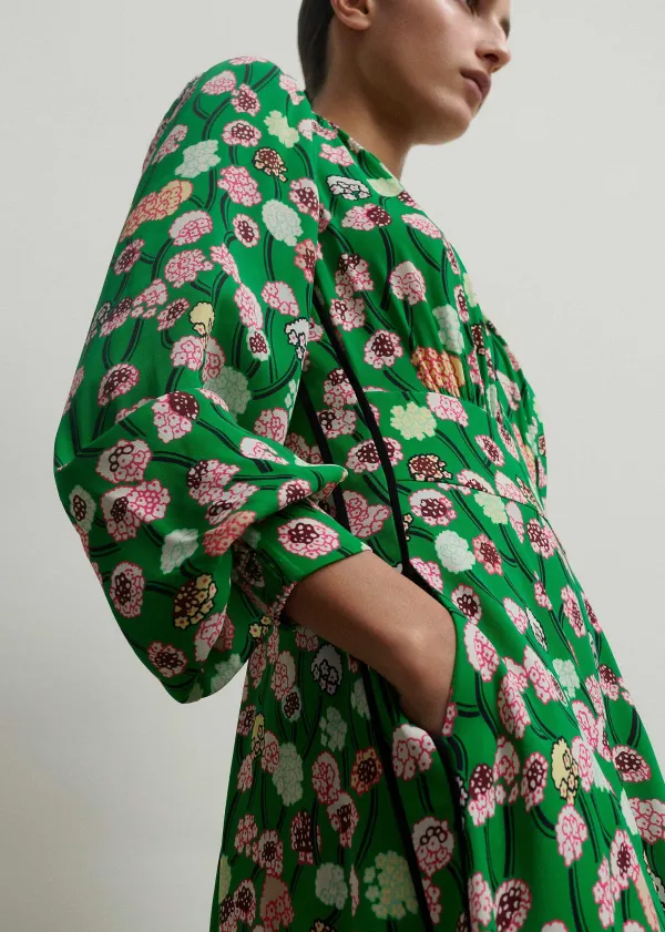 New ME+EM Lantana Flower Print Short Boho Dress Green/Pink/Multi