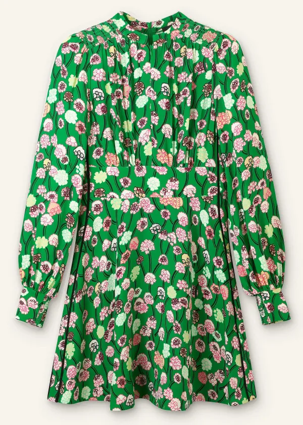 New ME+EM Lantana Flower Print Short Boho Dress Green/Pink/Multi