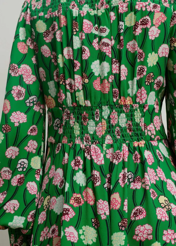 New ME+EM Lantana Flower Print Short Boho Dress Green/Pink/Multi