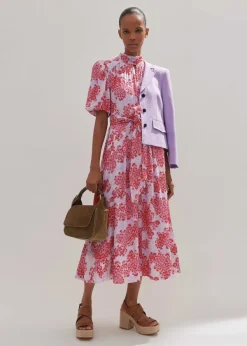 Best ME+EM Layered Violets Print Midi Dress + Belt Purple/Pink/Cream
