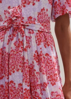Best ME+EM Layered Violets Print Midi Dress + Belt Purple/Pink/Cream