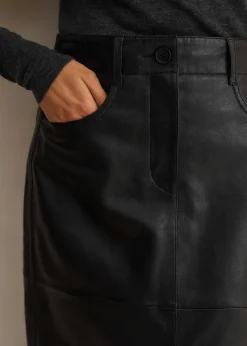 Discount ME+EM Leather Midi Skirt Black