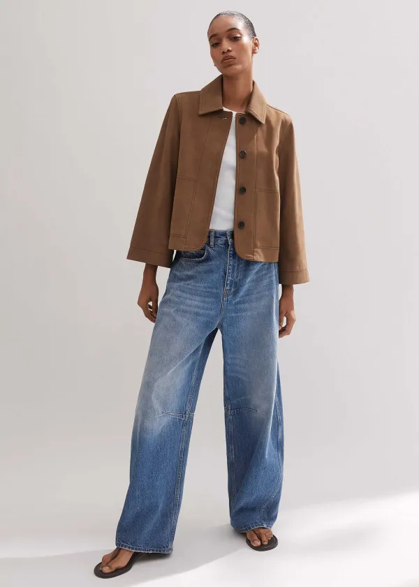 Best ME+EM Leather Wide Sleeve Swing Jacket Toffee