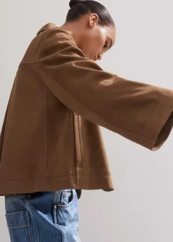Best ME+EM Leather Wide Sleeve Swing Jacket Toffee