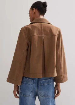 Best ME+EM Leather Wide Sleeve Swing Jacket Toffee
